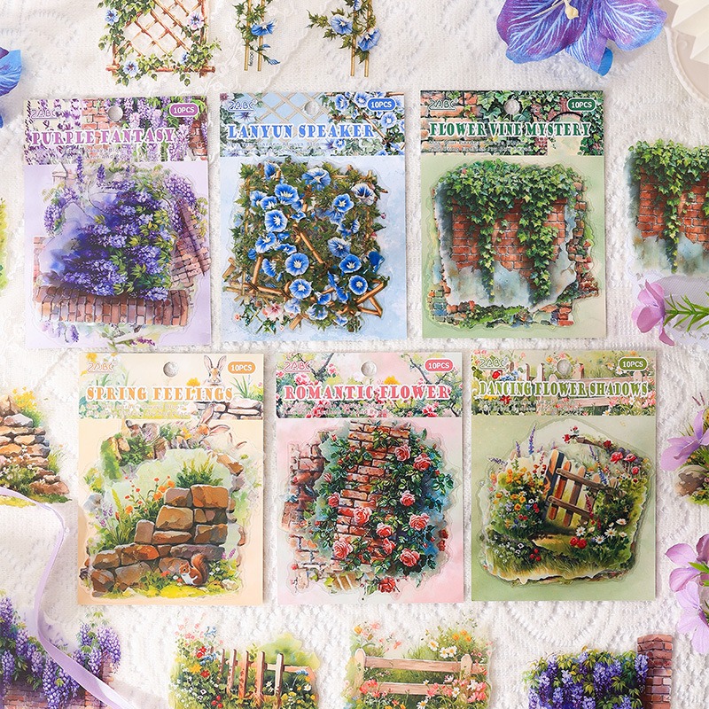 Pet Supplies Online - สติกเกอร์ไดคัทลายวินเทจ Secret Garden สำหรับสมุดทำมือ, สติกเกอร์ PET