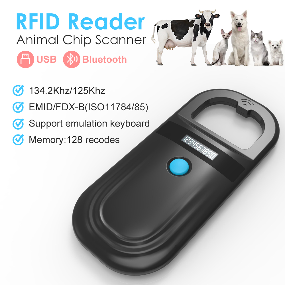 Pet Supplies Online - สัตว์สีดํา RFID Reader 134.2KHz 125kHz USB/บลูทูธสัตว์เลี้ยงแมวสุนัข
