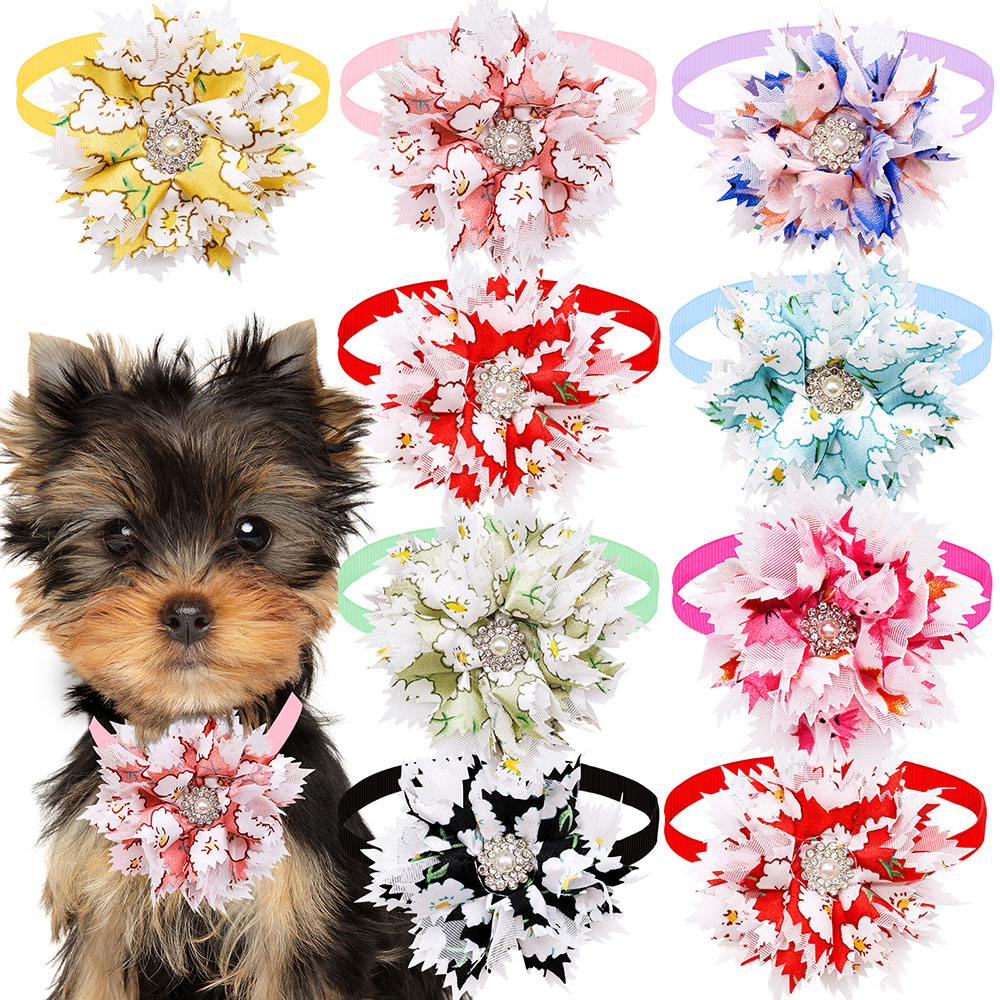 Pet Supplies Co - โบว์ผูกคอสุนัขน่ารักๆ10/20ชิ้นสำหรับลูกสุนัขโบว์ผูกโบว์ปรับได้ลายดอกไม้เครื่องประดับสัตว์เลี้ยงอุปกรณ์สำหรับสัตว์เลี้ยง
