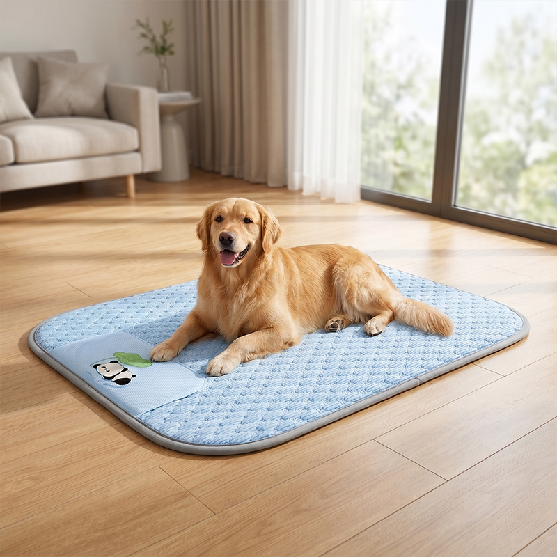 Dog Cooling Mat - ที่นอนสัตว์เลี้ยงใยไหมเย็นสบายสำหรับฤดูร้อน แผ่นรองทำความเย็นสำหรับสุนัขและแมว ระบายอากาศได้ดี ช่วยระบายความร้อน ซักล้างได้