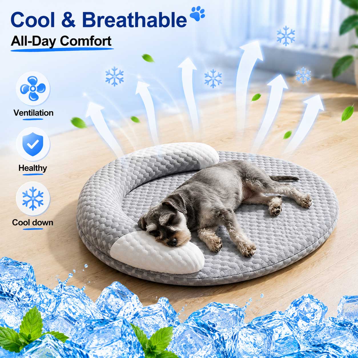 Dog Cooling Mat - ที่นอนสัตว์เลี้ยงแบบเย็นสำหรับฤดูร้อน ทำจากผ้าไหมน้ำแข็ง รูปทรงวงรี ระบายอากาศได้ดี ช่วยระบายความร้อน เหมาะสำหรับสุนัขและแมวขนาดเล็ก