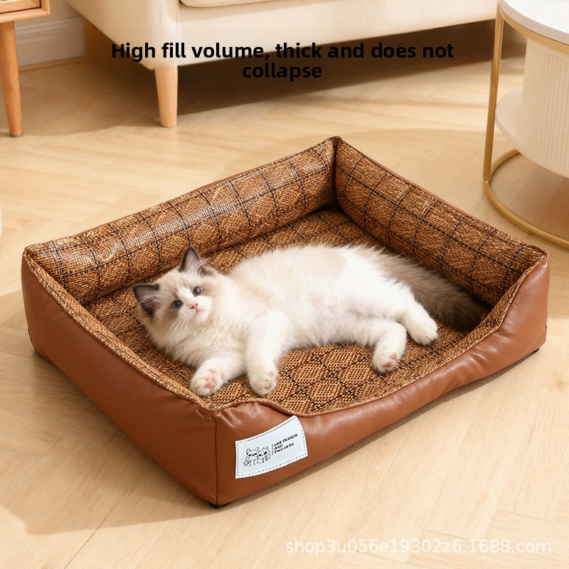 Dog Cooling Mat - ที่นอนสำหรับแมวและสุนัข, เสื่อหวายสำหรับฤดูร้อน, เสื่อทรงสี่เหลี่ยมสำหรับสุนัขขนาดเล็ก กลาง และใหญ่, แผ่นรองนอนเย็น,
