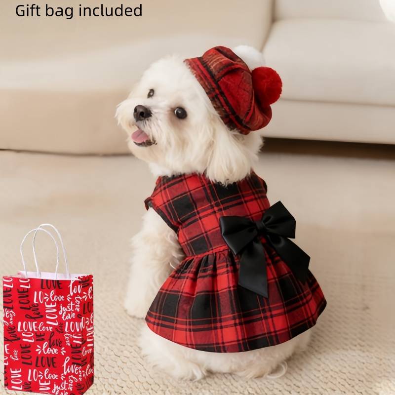 Pet Supplies Co - เสื้อผ้าสุนัขลายสก็อต ชุดสูทผูกโบว์ เสื้อคลุมสำหรับฤดูใบไม้ผลิและฤดูร้อน เสื้อกั๊กสำหรับสุนัขพันธุ์เท็ดดี้แบร์ ปอมเมอเรเนียน สำหรับสุนัขและแมวขนาดเล็ก-กลาง
